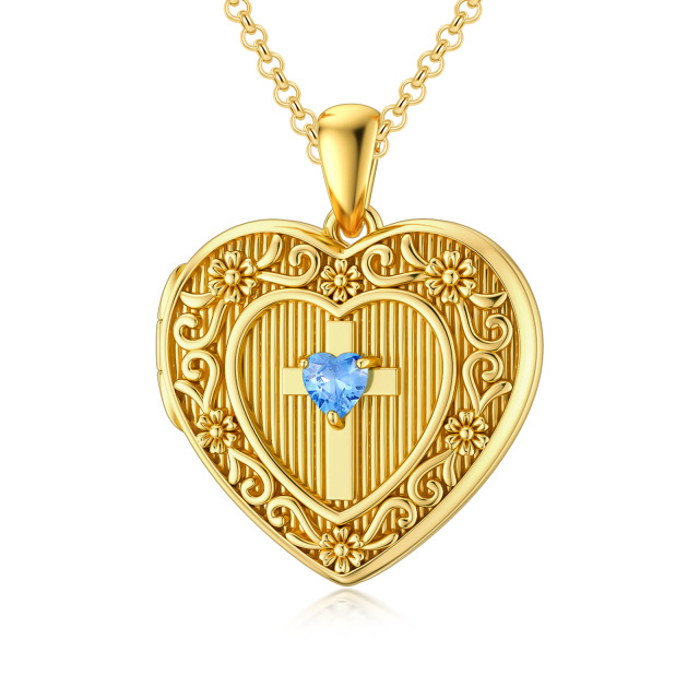 Sterling Silver with Yellow Gold Plated Heart Zircon Cross Personalized Photo Locket Necklace-0