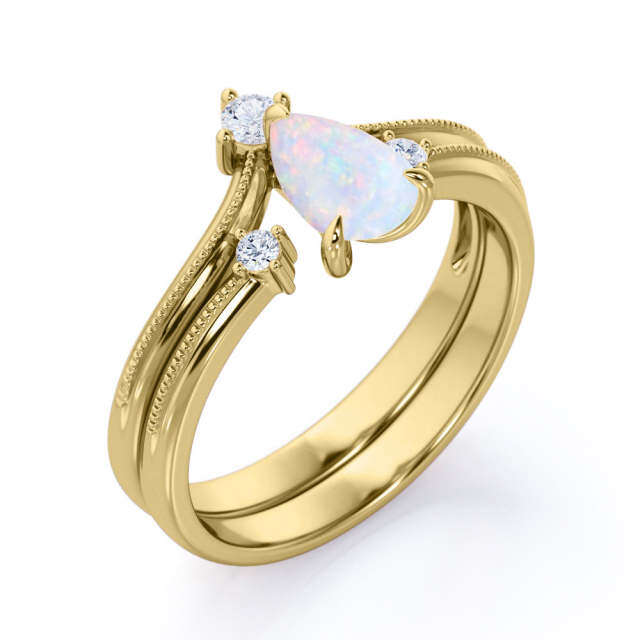 Sterling Silver with Rose Gold Plated Opal Personalized Engraving Wedding Ring-0
