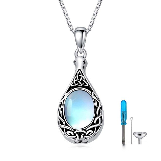 Sterling Silver Oval Shaped Moonstone Celtic Knot & Drop Shape Urn Necklace for Ashes-0