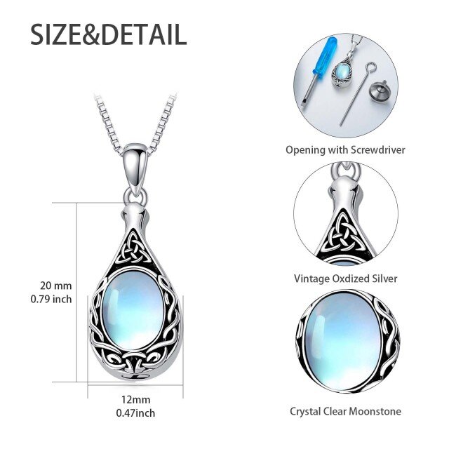 Sterling Silver Oval Shaped Moonstone Celtic Knot & Drop Shape Urn Necklace for Ashes-5