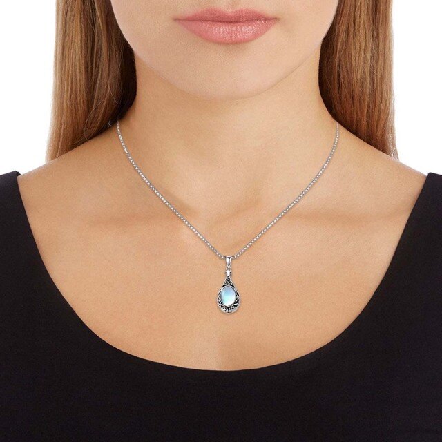 Sterling Silver Oval Shaped Moonstone Celtic Knot & Drop Shape Urn Necklace for Ashes-1
