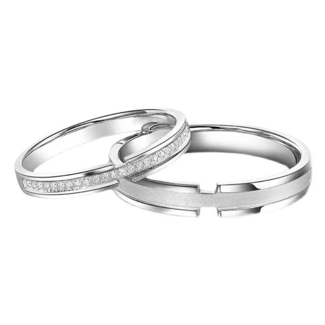 Sterling Silver Round Zircon Couple Couple Rings-0