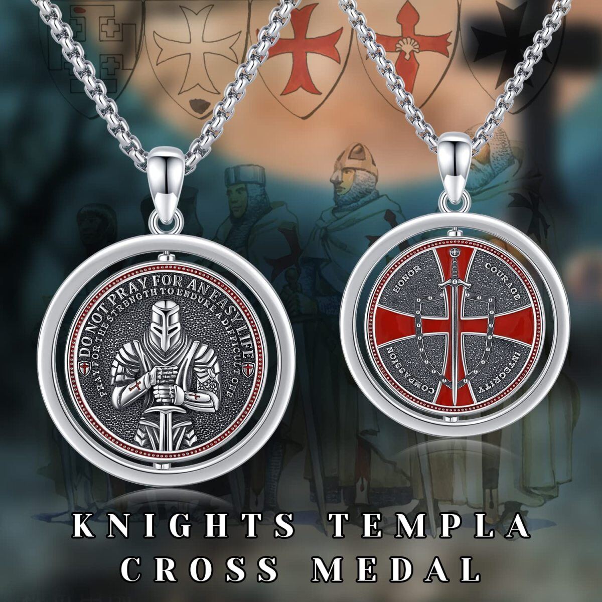 Sterling Silver Cross & Shield Spinner Necklace-6