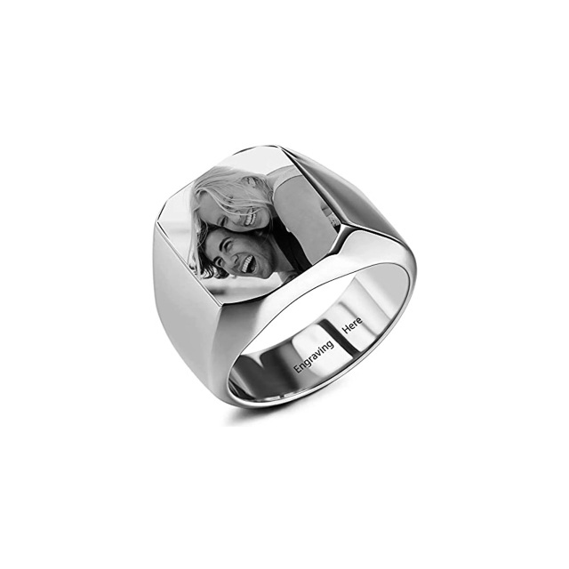 Sterling Silver Personalized Engraving & Personalized Photo Signet Ring-0