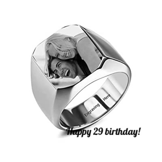 Sterling Silver Personalized Engraving & Personalized Photo Signet Ring-2