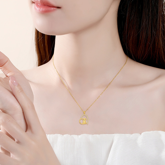 Collier en or 14K avec pendentif vache et coeur en zircon cubique-1