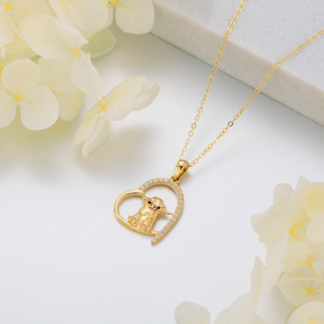 14K Gold Cubic Zirconia Cow & Heart Pendant Necklace-3