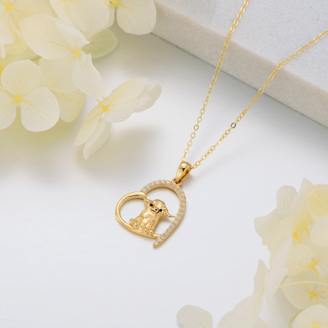 Collier en or 14K avec pendentif vache et coeur en zircon cubique-3