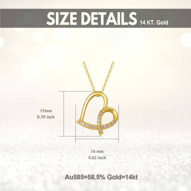 14K Gold Cubic Zirkonia Herz & Band Anhänger Halskette-4