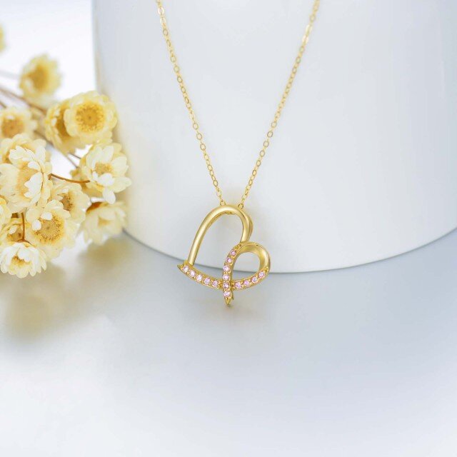 14K Gold Cubic Zirconia Heart & Ribbon Pendant Necklace-2