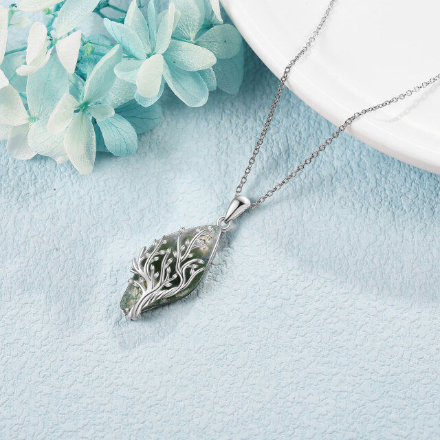 Colar com pingente de prata esterlina em forma de diamante de ágata musgo árvore da vida-3