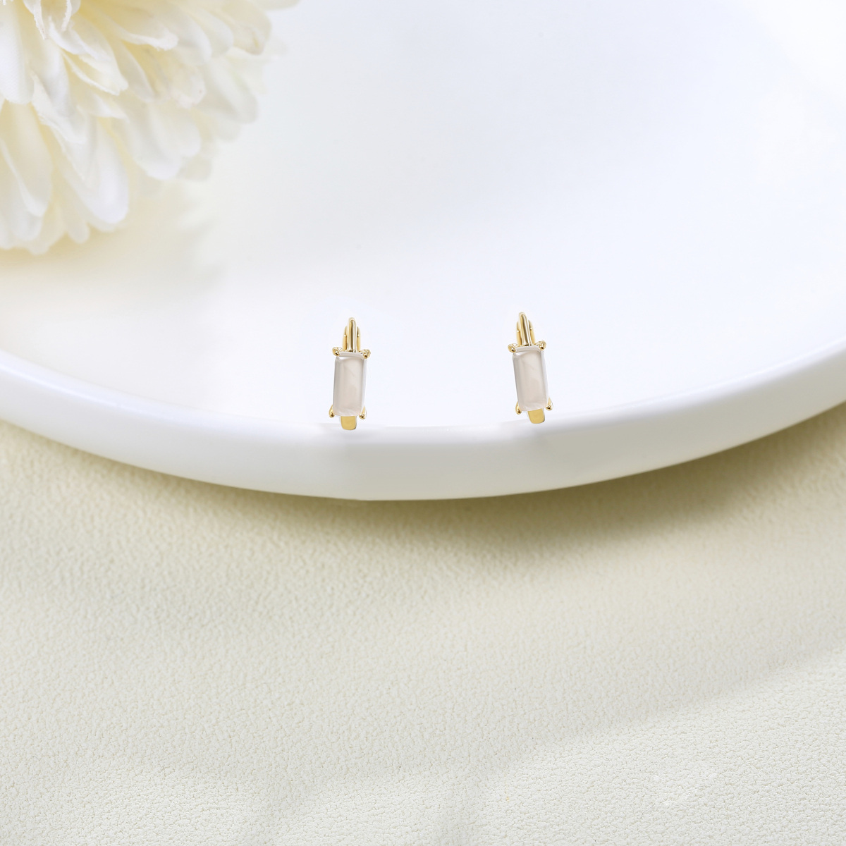 14K Gold Square Moonstone Hoop Earrings-3