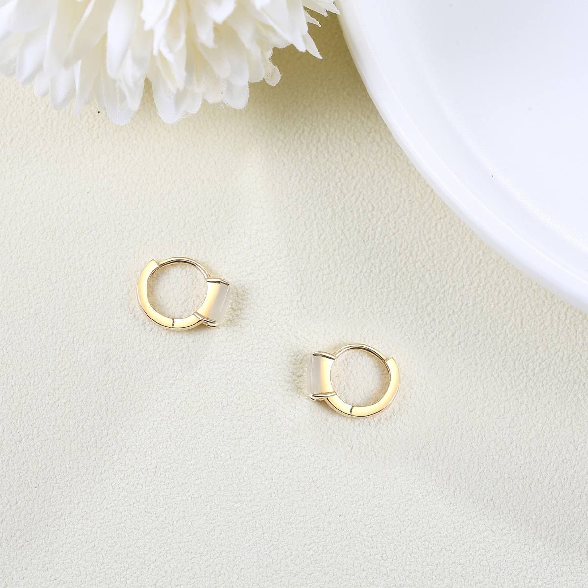 14K Gold Square Moonstone Hoop Earrings-4