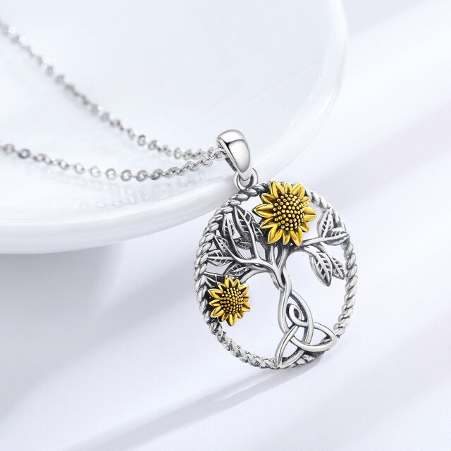 Collier en argent sterling avec pendentif tournesol et nœud celtique bicolore-5