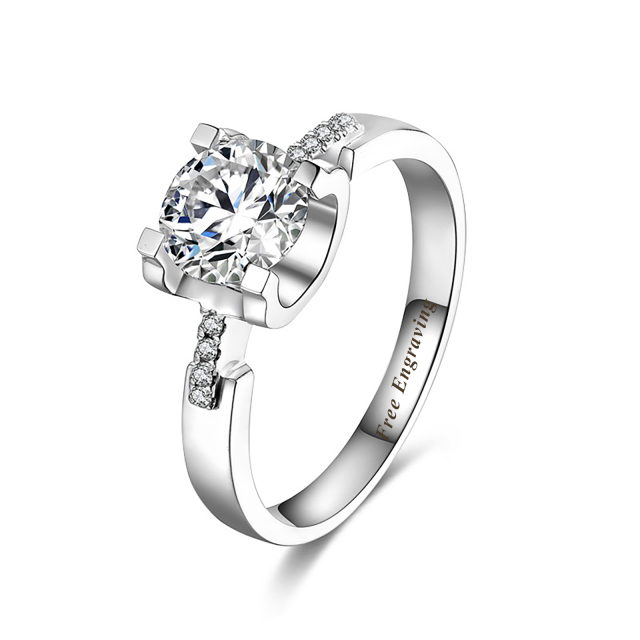 14K White Gold Moissanite Round/Spherical Engagement Ring-0