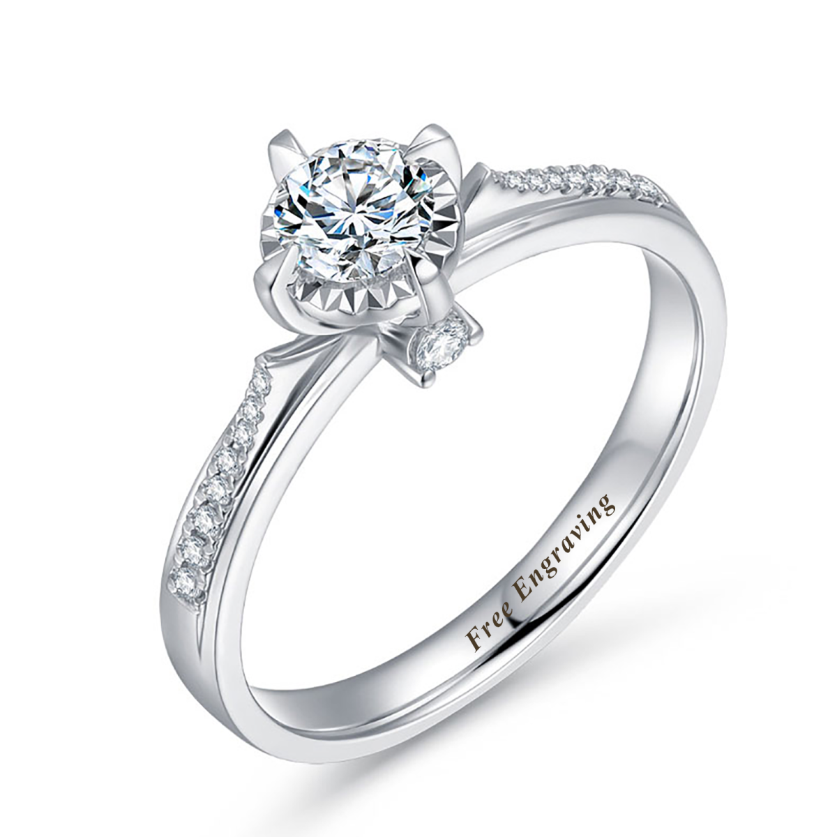 14K White Gold Moissanite Personalized Classic Name Engagement Ring-1