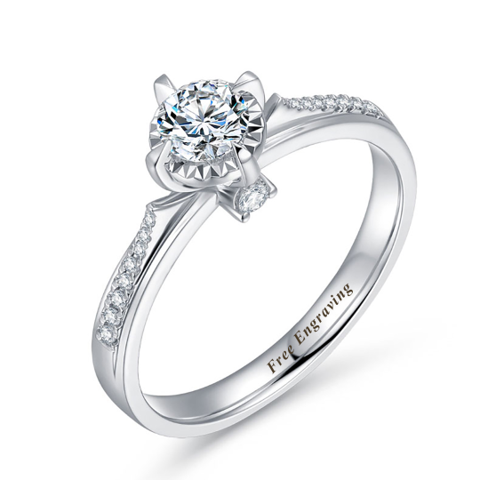 14K White Gold Moissanite Personalized Classic Name Engagement Ring