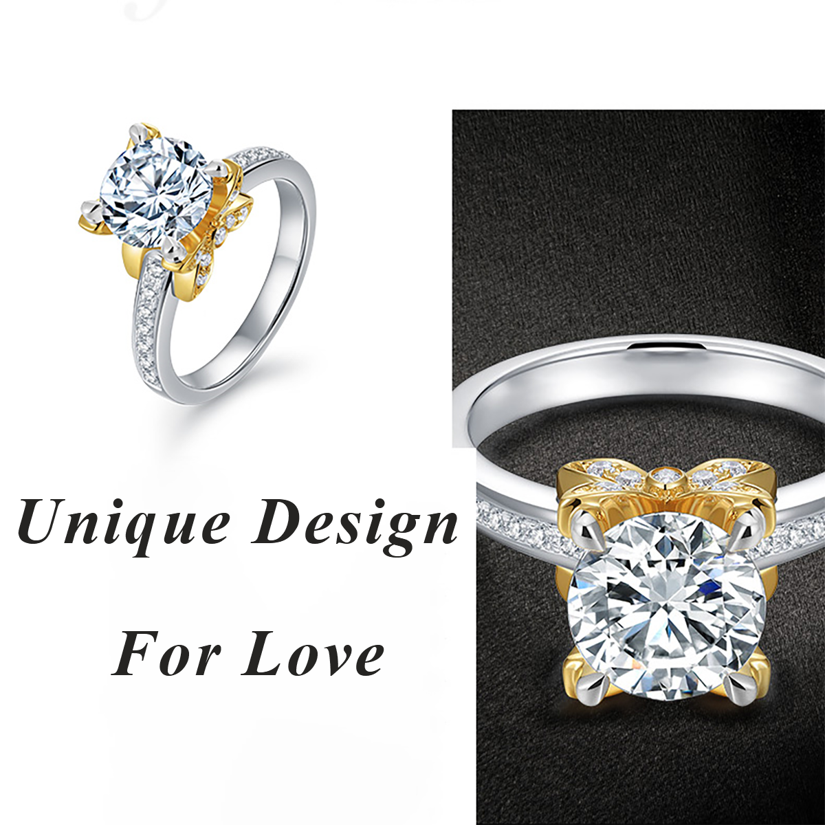 14K White Gold & Yellow Gold Moissanite Circle Engagement Ring-5