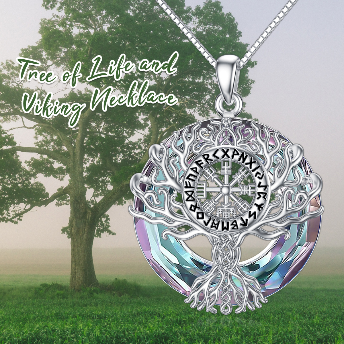 Collier en argent sterling avec pendentif en forme d'arbre de vie circulaire et cristal de-4