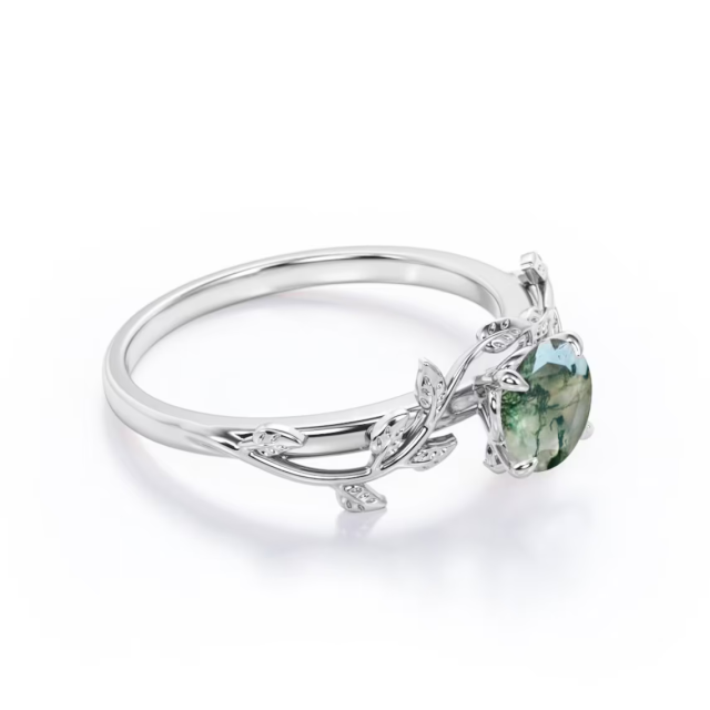 Pesonalized Moss Agate Ring Sterling Silver Green Promise Ring
