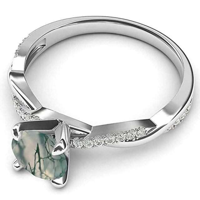 Sterling Silver Round Moss Agate Round Engagement Ring-2