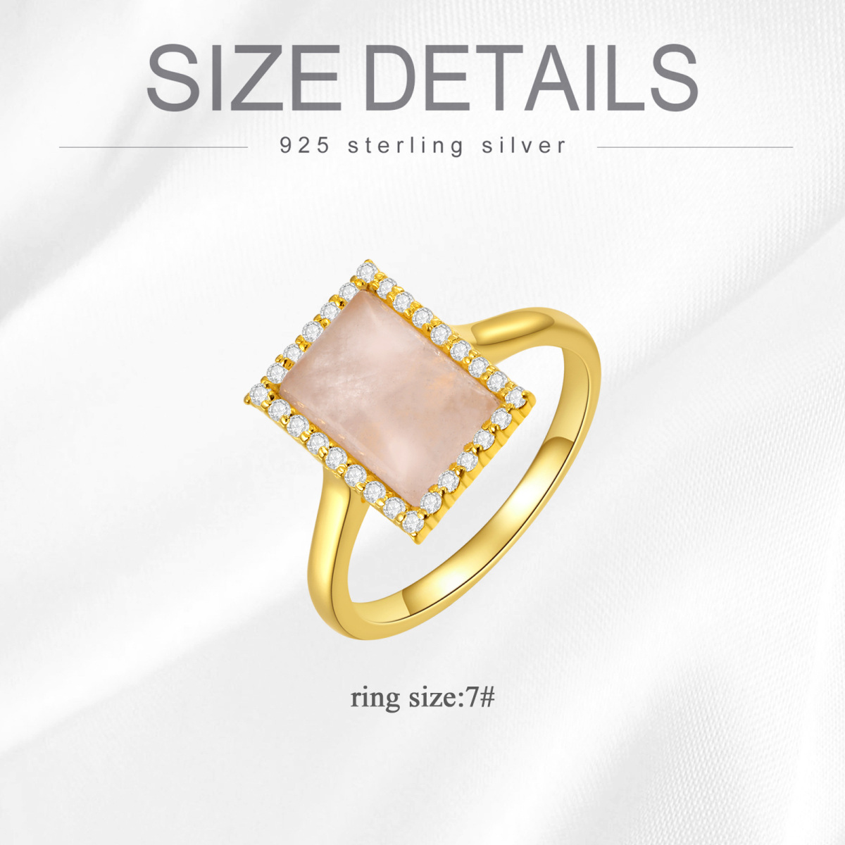 10K Gold Princess Pink Rose Quartz Ring-5