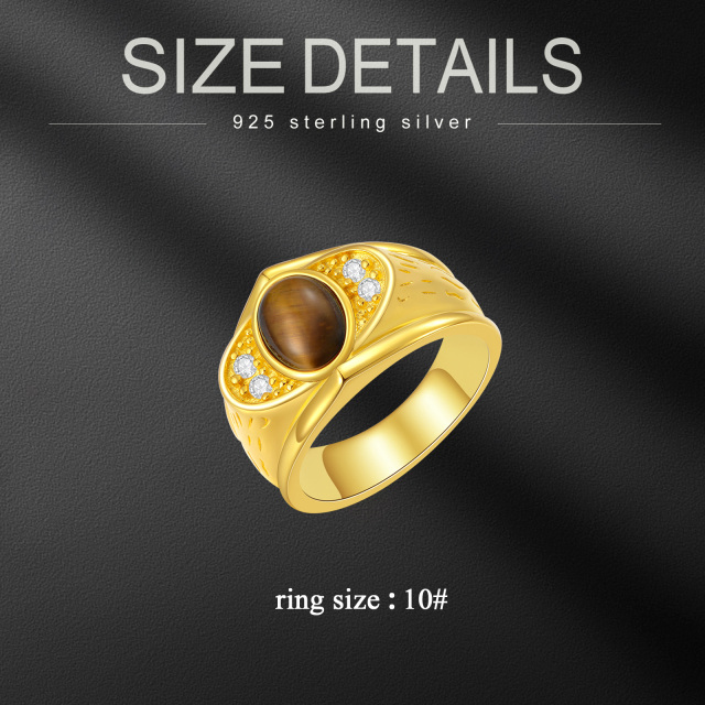 10K Gold Brown Tiger's Eye Signet Ring-4
