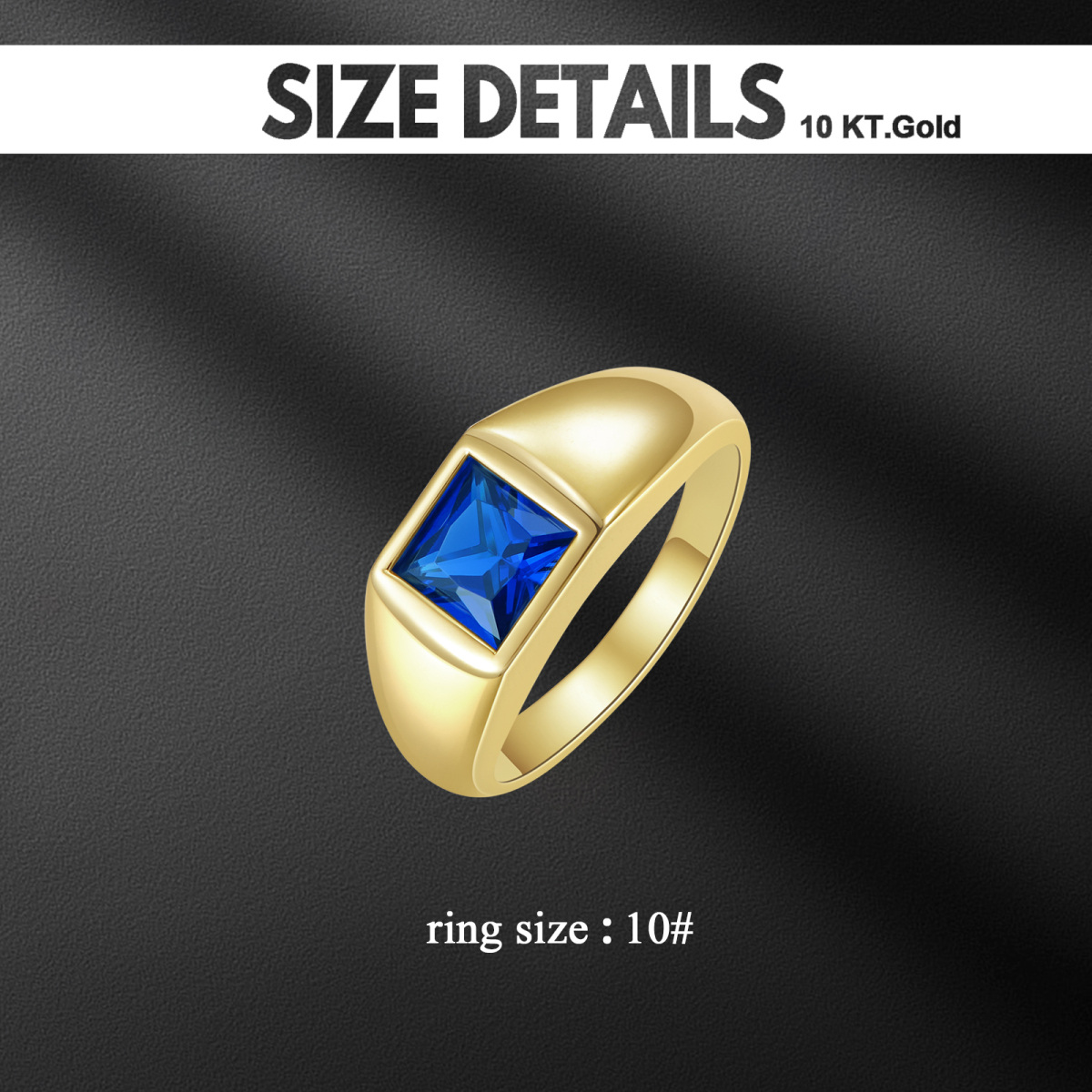 Personalized 10K Gold Square Zircon Ring Party Jewelry Gifts For Men-5