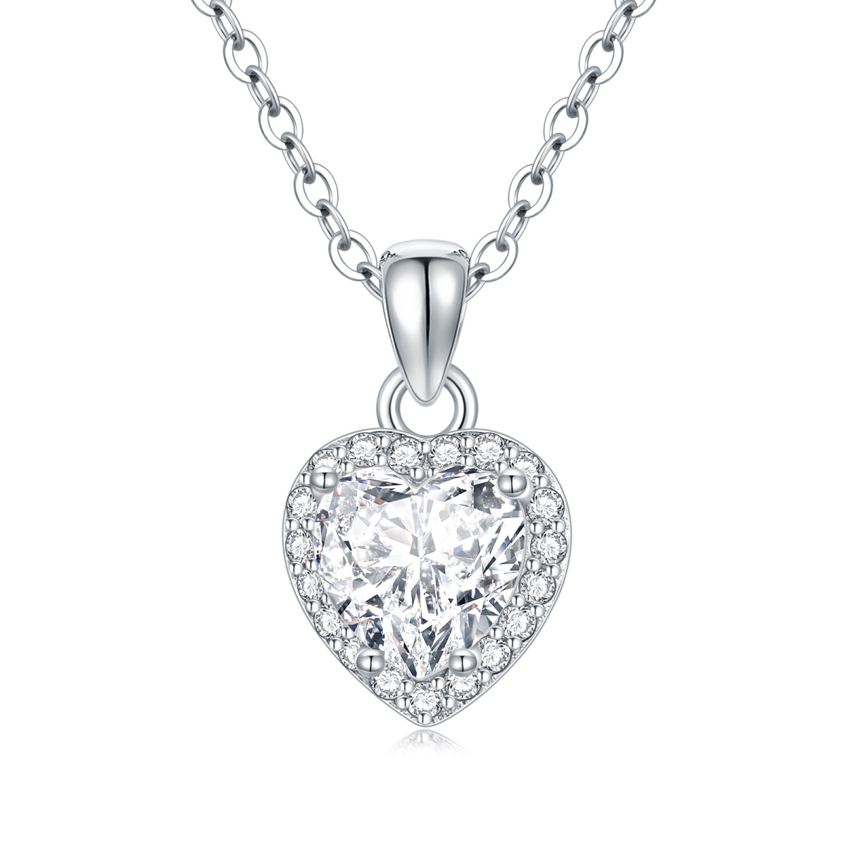 Sterling Silver Moissanite Heart Pendant Necklace with Engraved Word-1