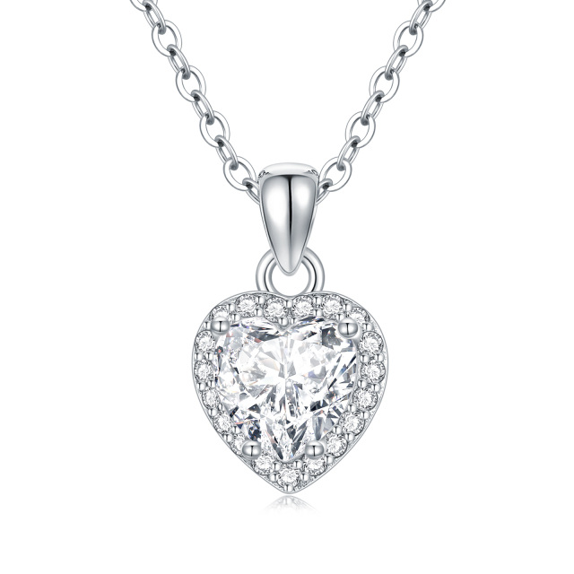 Sterling Silver Moissanite Heart Pendant Necklace with Engraved Word-0