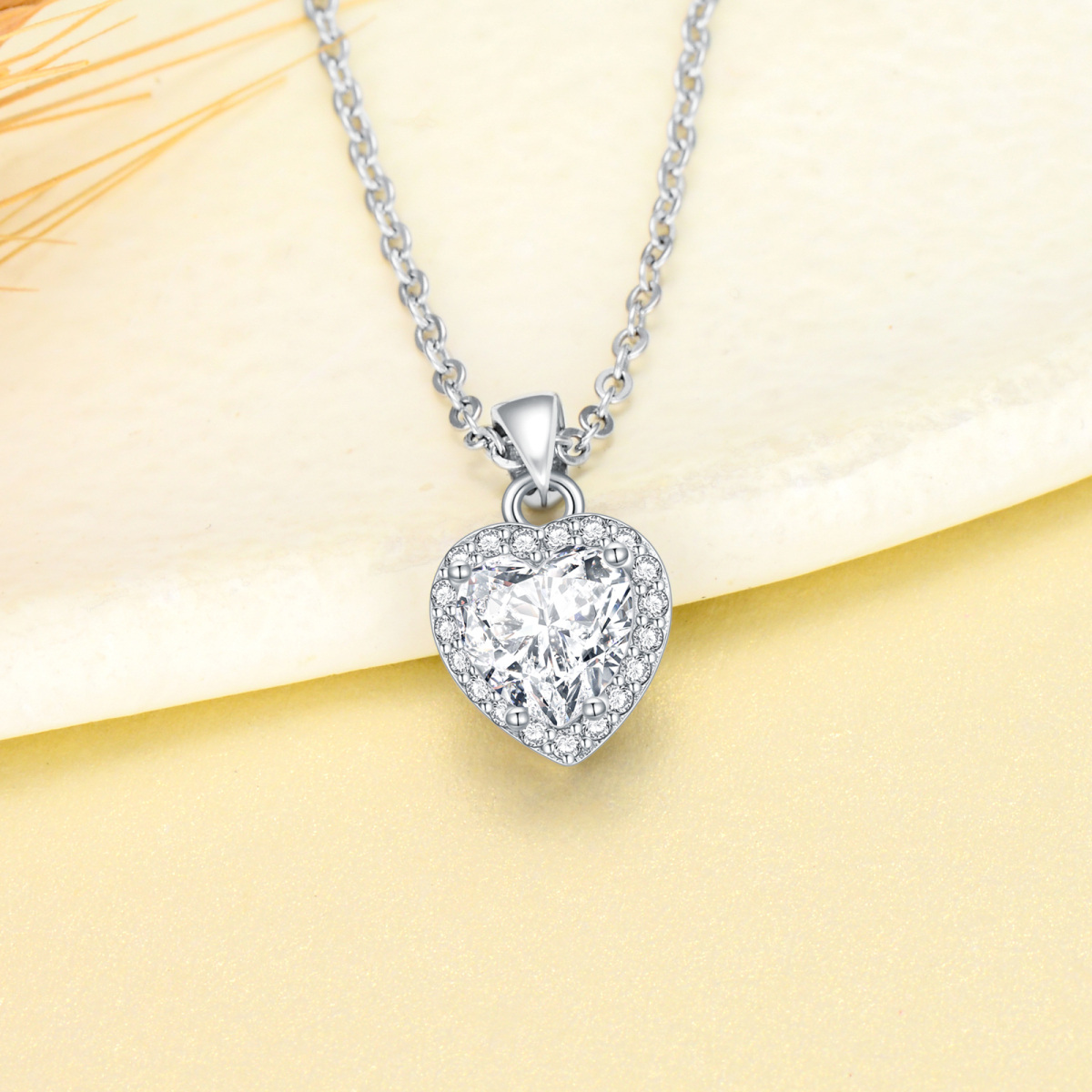 Sterling Silver Moissanite Heart Pendant Necklace with Engraved Word-5