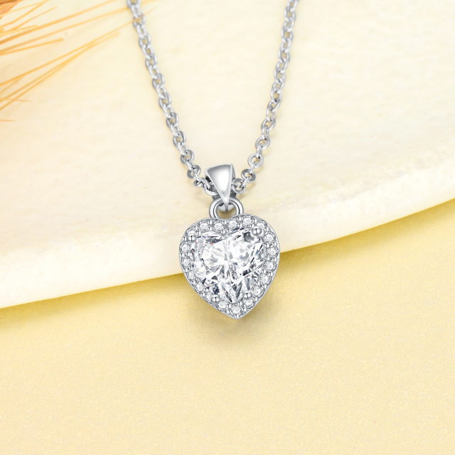 Sterling Silver Moissanite Heart Pendant Necklace with Engraved Word-4