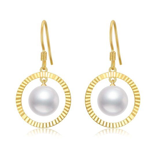 10K Gold Circular Shaped Pearl Circle Drop Earrings