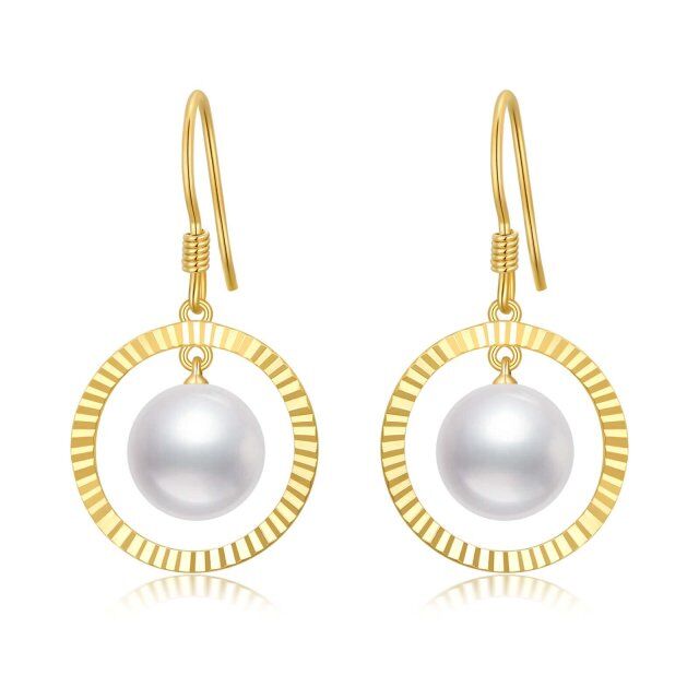 10K Gold Circular Shaped Pearl Circle Drop Earrings-0