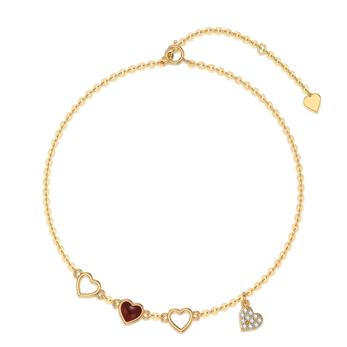 14K Gold Heart Shaped Agate Heart Pendant Bracelet-1
