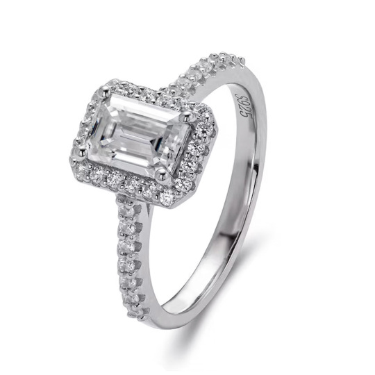 Sterling Silver Princess-square Shaped Moissanite Square Engagement Ring