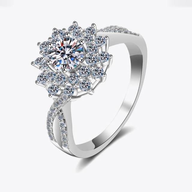 Sterling Silver Circular Shaped & Marquise Shaped Moissanite Wildflowers Engagement Ring-2