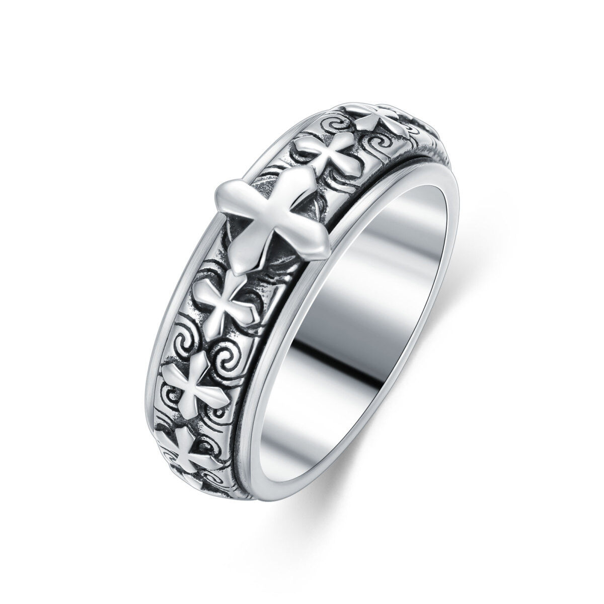 Bague tournante en argent sterling avec croix-1