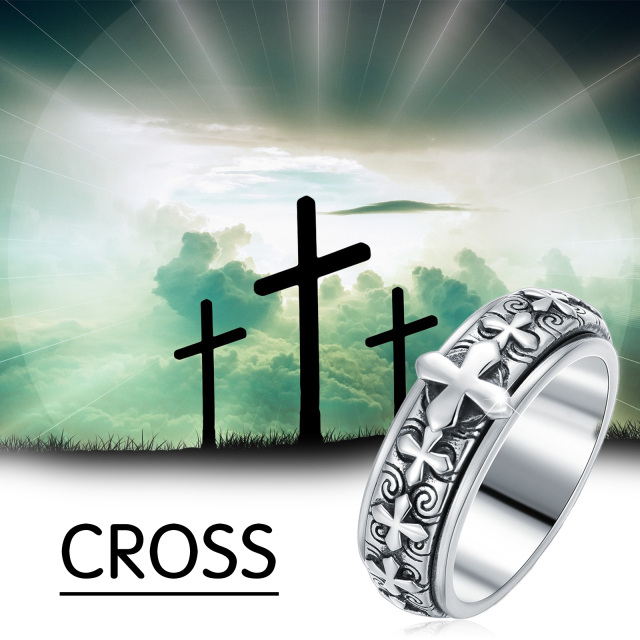 Sterling Silver Cross Spinner Ring-5