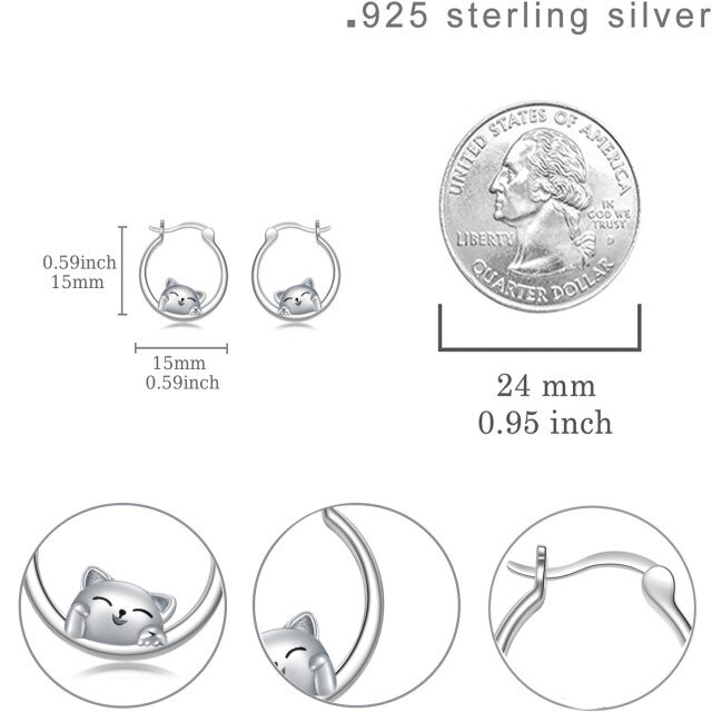 Sterling Silver Lucky Cat Hoop Earrings-4