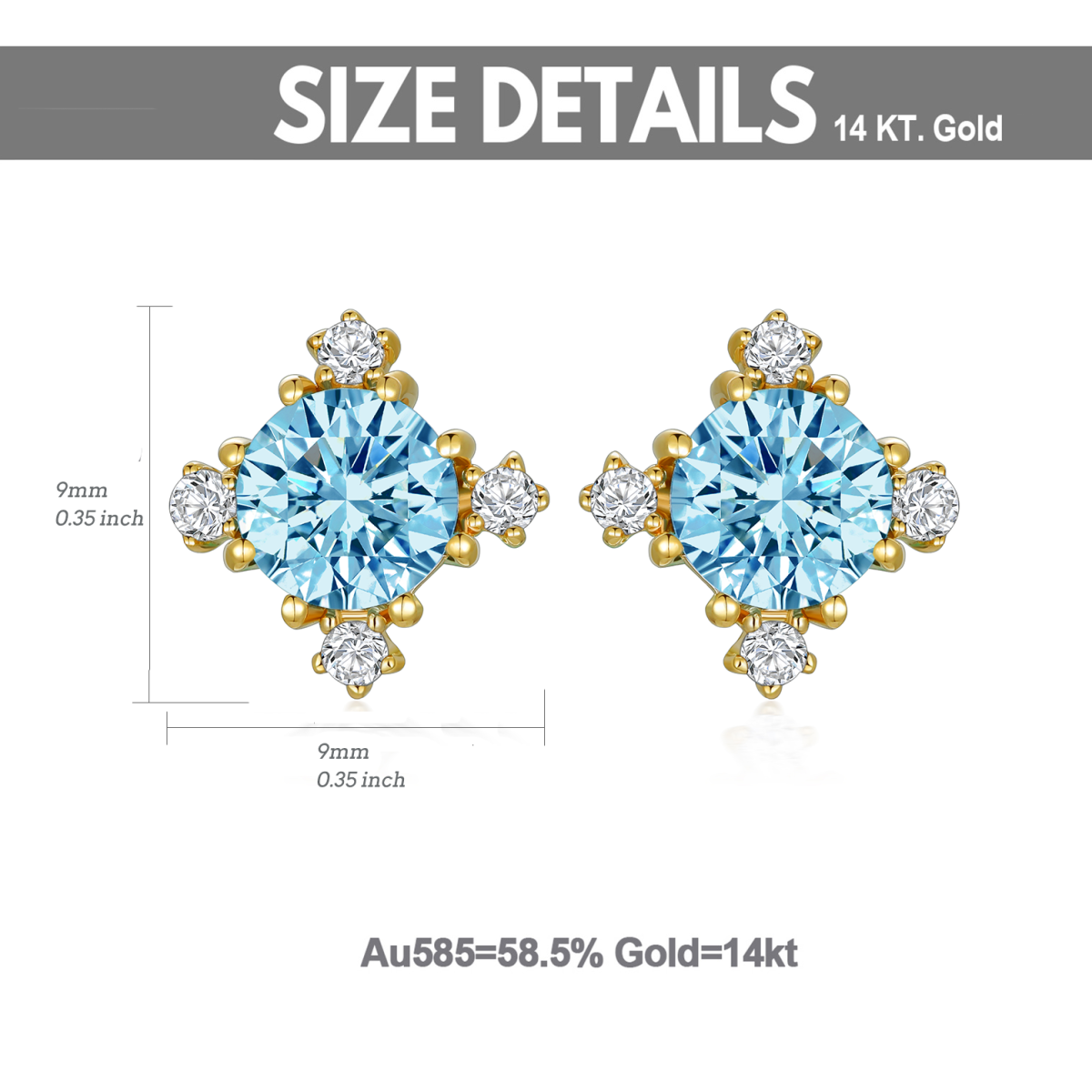 14K Gold Circular Shaped Cubic Zirconia & Topaz Snowflake Stud Earrings-5