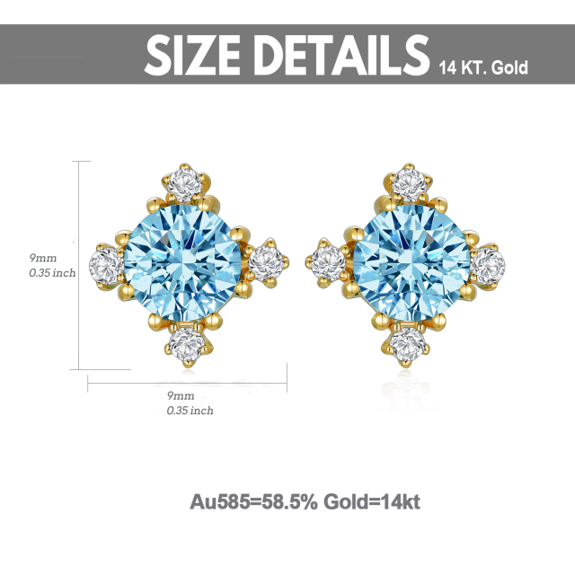 14K Gold Blue Topaz Stud Earrings for Women Girls Gemstone Jewelry Gifts for Birthday-2