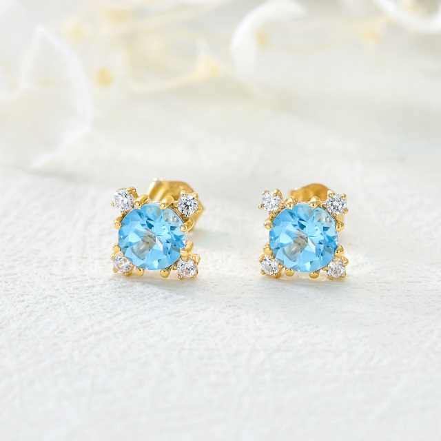 14K Gold Blue Topaz Stud Earrings for Women Girls Gemstone Jewelry Gifts for Birthday-4