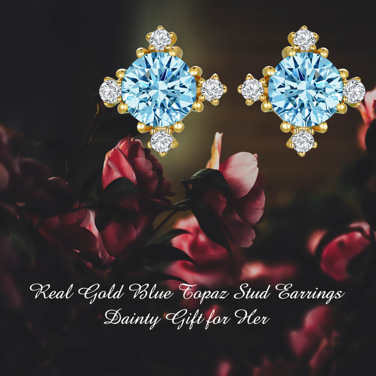 14K Gold Circular Shaped Cubic Zirconia & Topaz Snowflake Stud Earrings-6