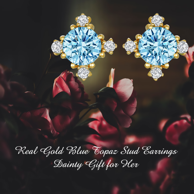 14K Gold Blue Topaz Stud Earrings for Women Girls Gemstone Jewelry Gifts for Birthday-5