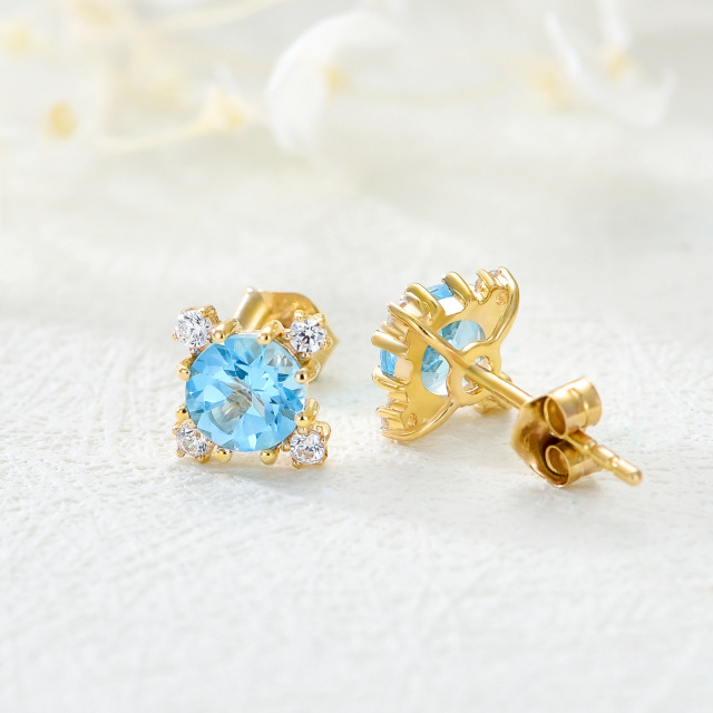 Boucles d'oreilles à tige en or 14 carats avec topaze bleue pour femmes et filles, bijoux en pierres précieuses, cadeaux d'anniversaire-3