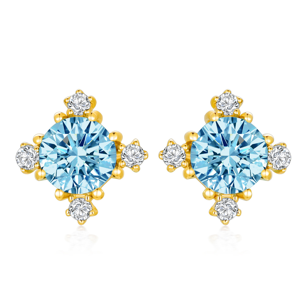 14K Gold Circular Shaped Cubic Zirconia & Topaz Snowflake Stud Earrings-1