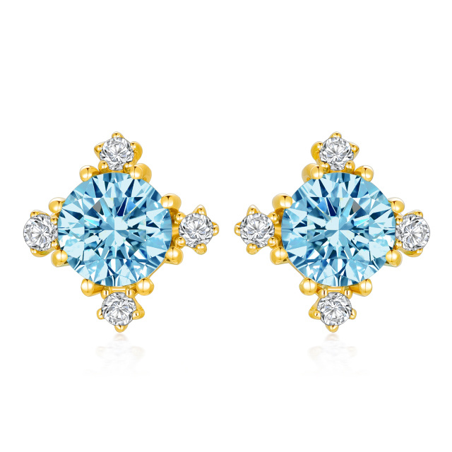 14K Gold Blue Topaz Stud Earrings for Women Girls Gemstone Jewelry Gifts for Birthday-0