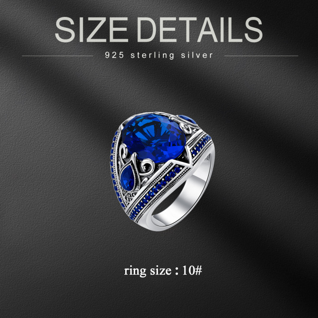 Sterling Silver Vintage Oxidized Navy Blue Personalized Birthstone Class Ring-2