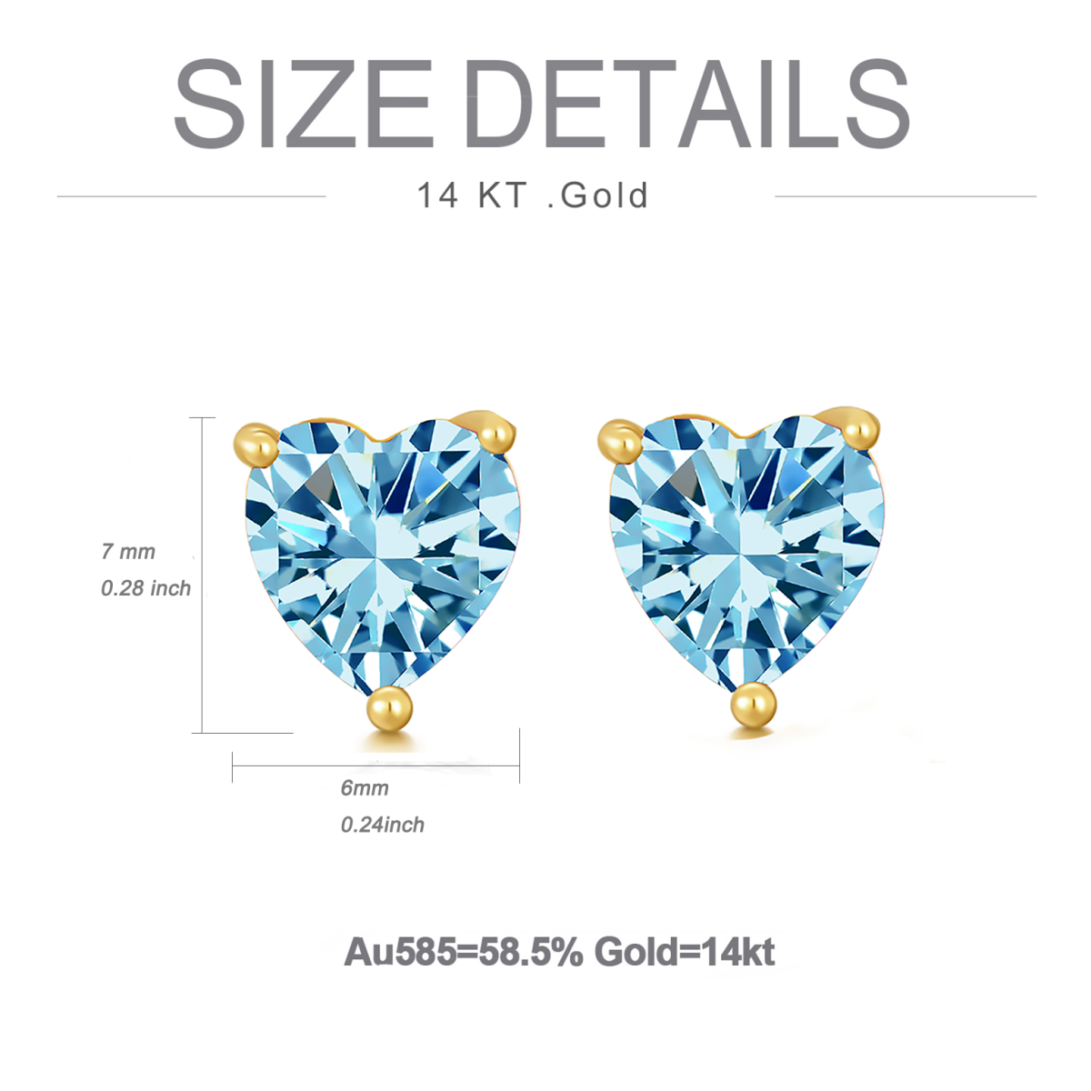 14K Gold Heart Topaz Stud Earrings-6